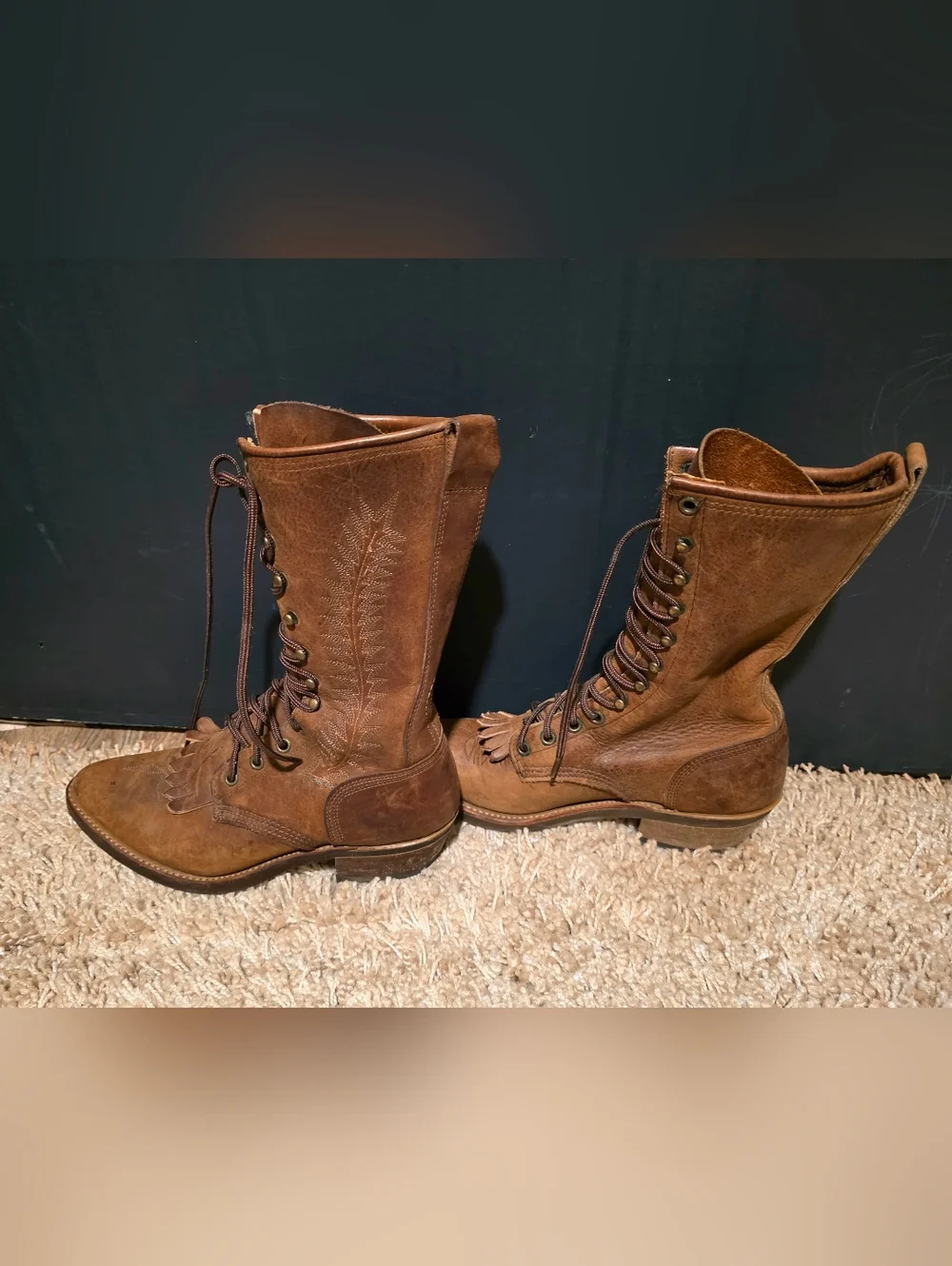 Vintage Abilene Boot Co. Brown Lace-Up Kiltie Leather Boot Prairie Boots Western - Picture 4 of 12